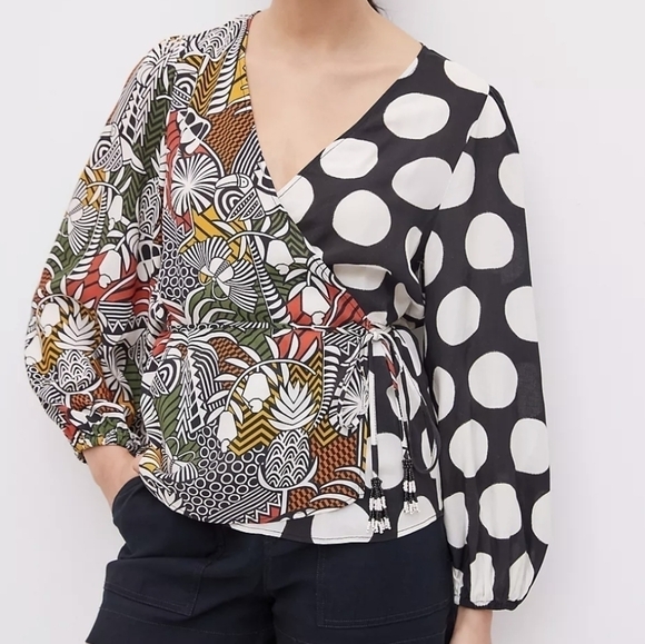 anthropologie farm Rio tropical print wrap top - Picture 2 of 10
